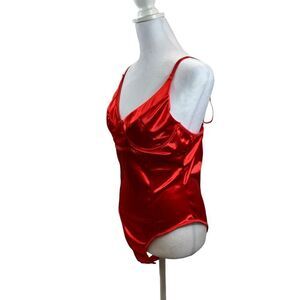 New Without Tags Red Satin Corset Style Body Suit Size Large